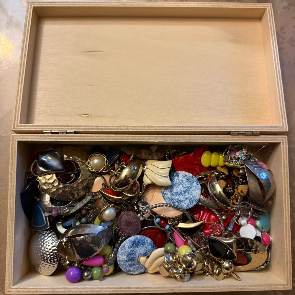 Vintage Earring Lot 50+ Pairs Mixed Costume Jewelry | Estate Find | box Included